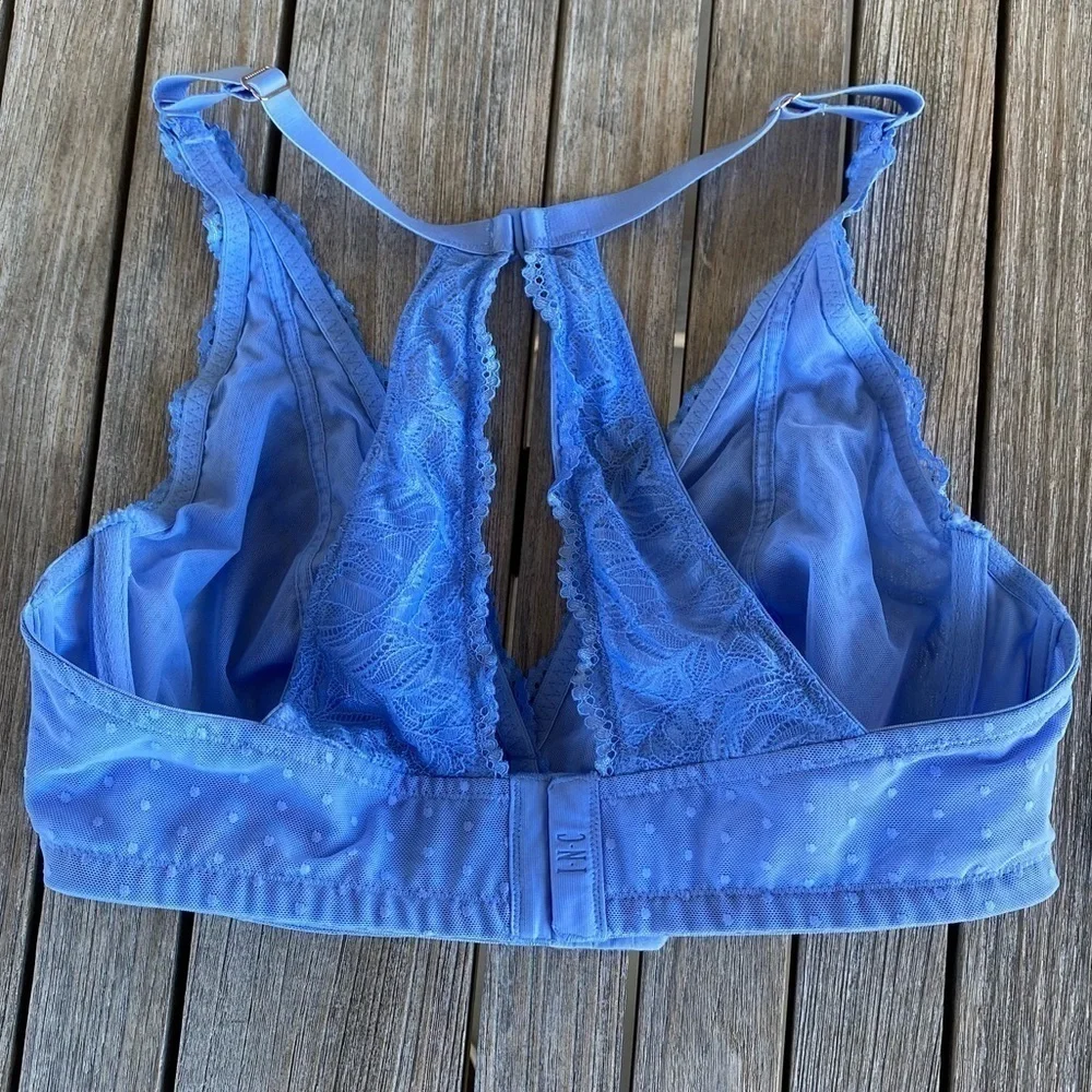 INC International Concepts Blue Lace Bralette Size XL Swiss Dot Bones